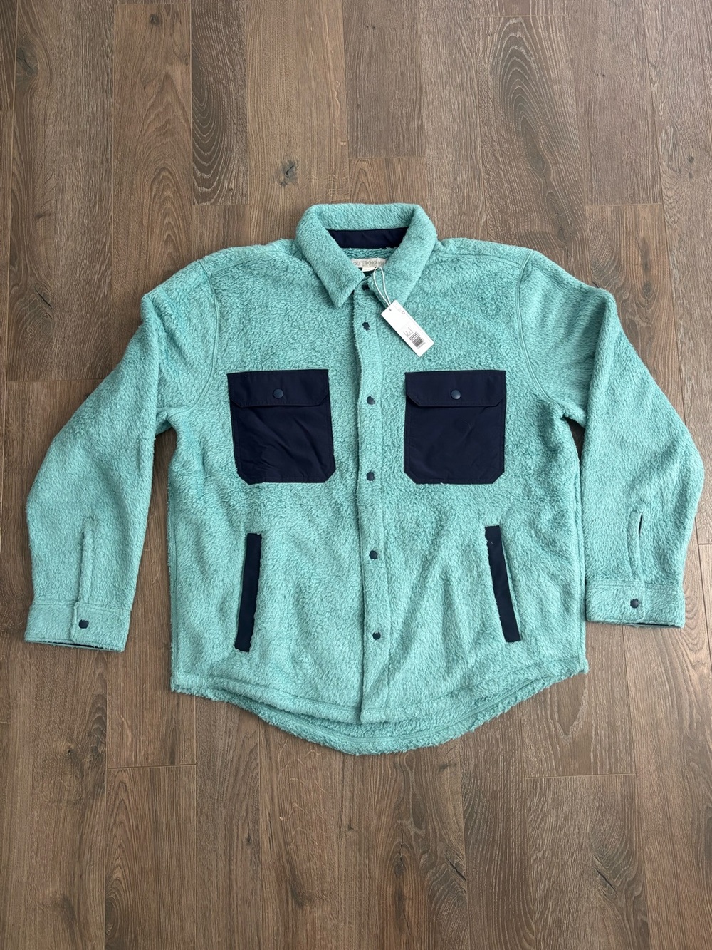 Outerknown Mint Green Sherpa Jacket with Navy Trim- NWT